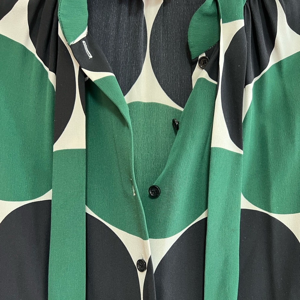 Kate Spade Willa Silk Sleeveless Tie Neck Dot Dress in Green and Black, size 0 - Picture 6 of 12